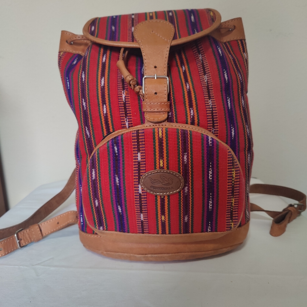 Guatemala Striped Colorful Backpack With Leather accents
